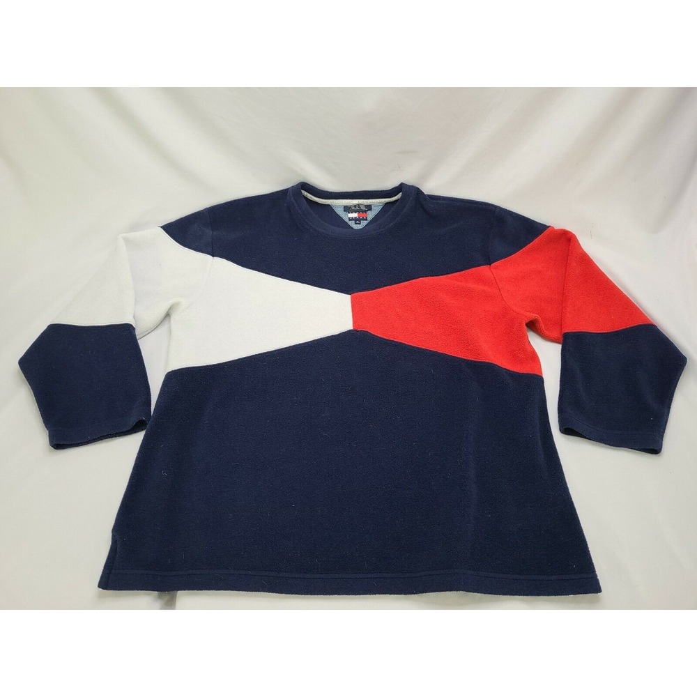 Vintage 90's Tommy Hilfiger Jeans All Over Flag Print Fleece Pullover Sz‎ XL